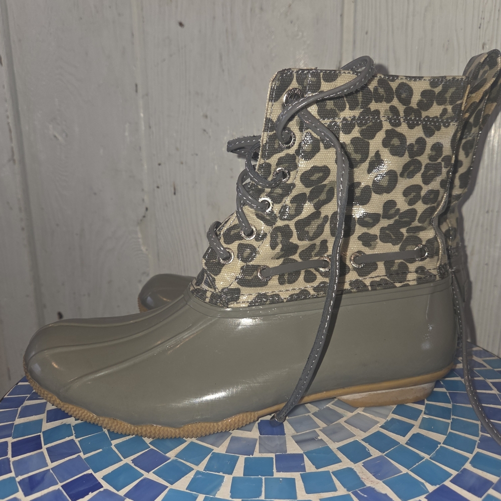 Sperry Gray and Leopard Print Women's Boots